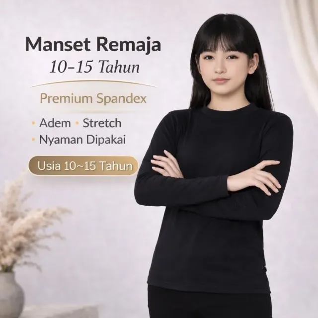 Baju Manset Lengan Panjang Anak Remaja Hitam Usia 10–15 tahun - Yasta Fashion