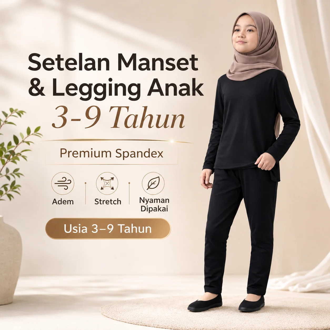 one set anak perempuan manset legging | Setelan Anak lejiing inner Anak Warna Hitam