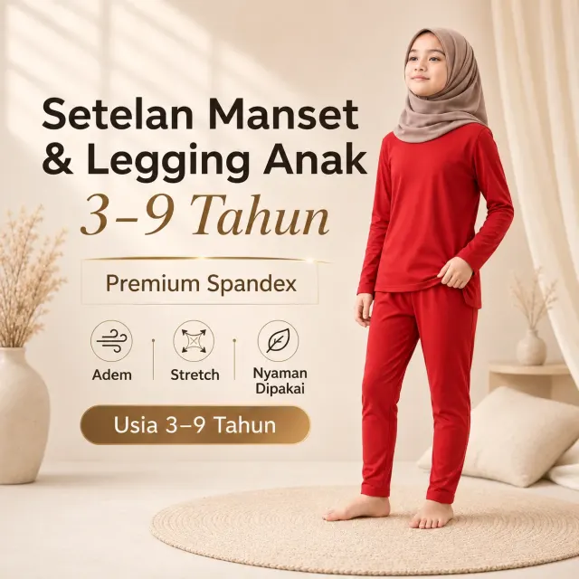Baju Setelan Anak Manset dan Celana Legging 3-9 Tahun Merah | Yasta Fashion