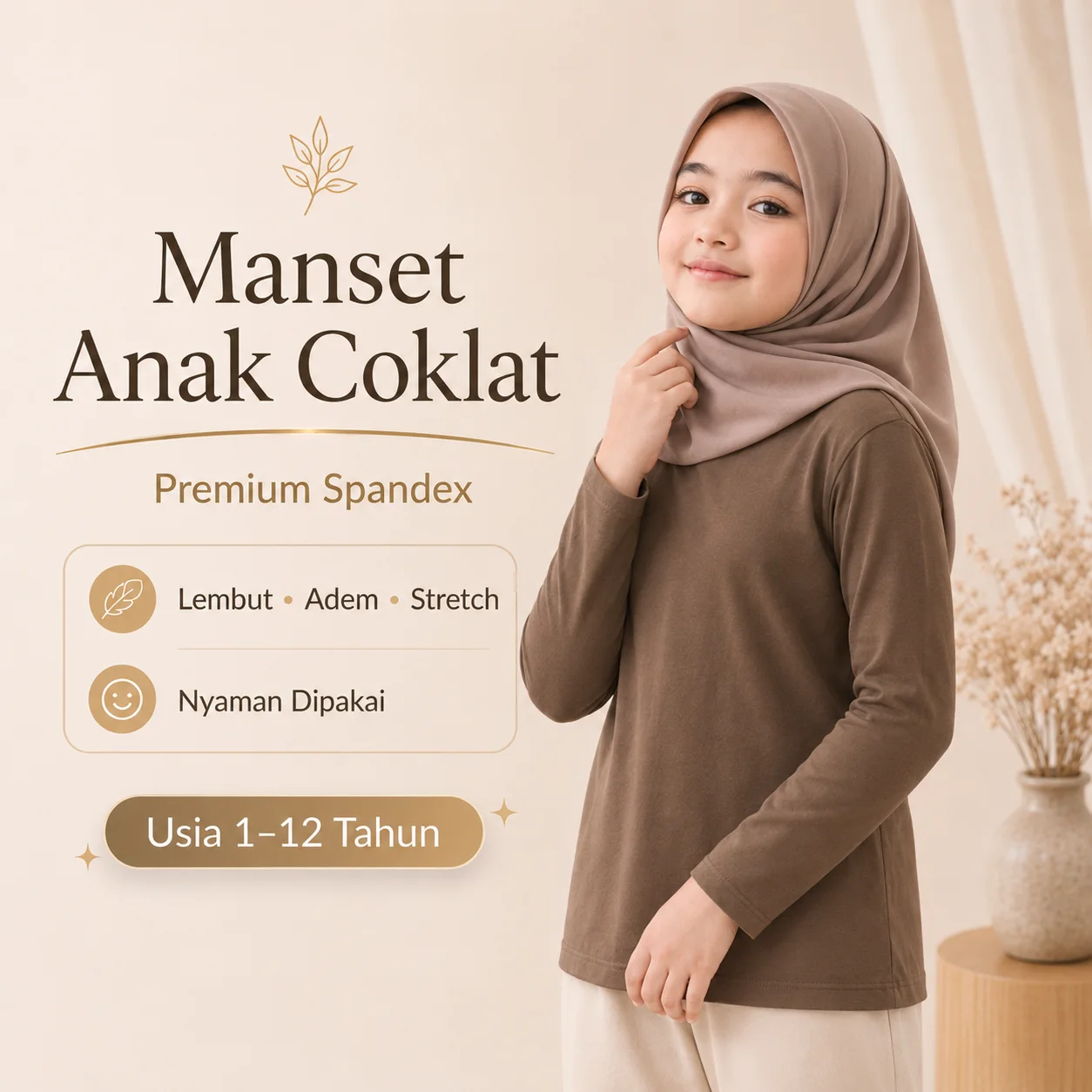 Manset Anak Coklat Premium Spandex Lengan Panjang Usia 1-9 Tahun Lembut Adem Stretch