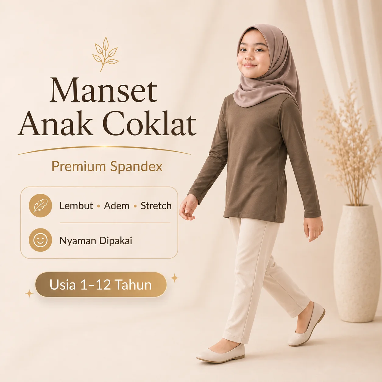 Manset Anak Coklat Premium Spandex Lengan Panjang Usia 1-9 Tahun Lembut Adem Stretch