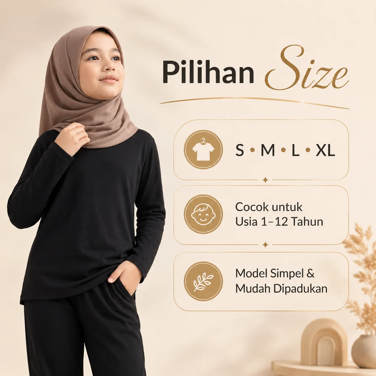 Manset Anak Hitam – Lembut, Adem, Tidak Panas, Usia 1–9 tahun | Yasta Fashion