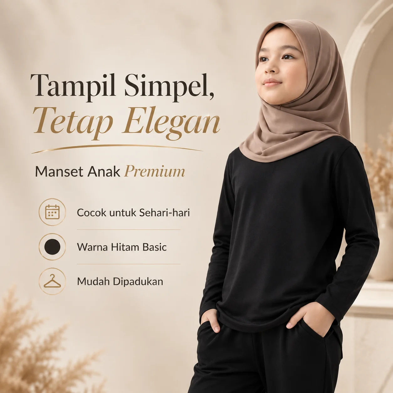 Manset Anak Hitam – Lembut, Adem, Tidak Panas, Usia 1–9 tahun | Yasta Fashion