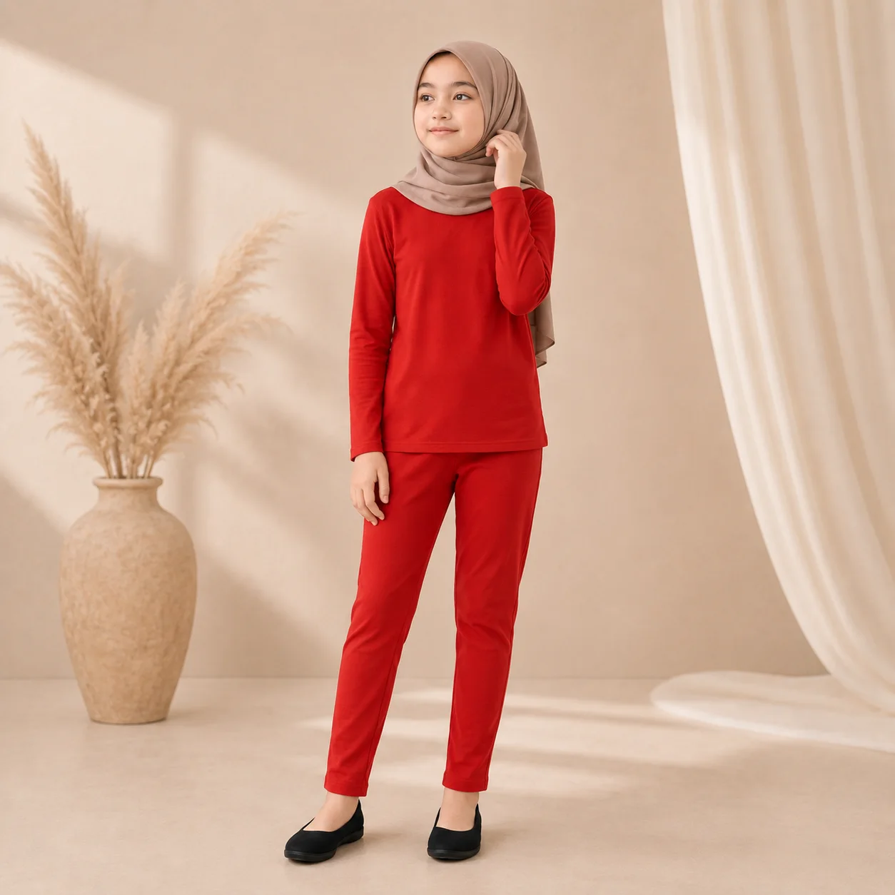 Baju Setelan Anak Manset dan Celana Legging 3-9 Tahun Merah | Yasta Fashion