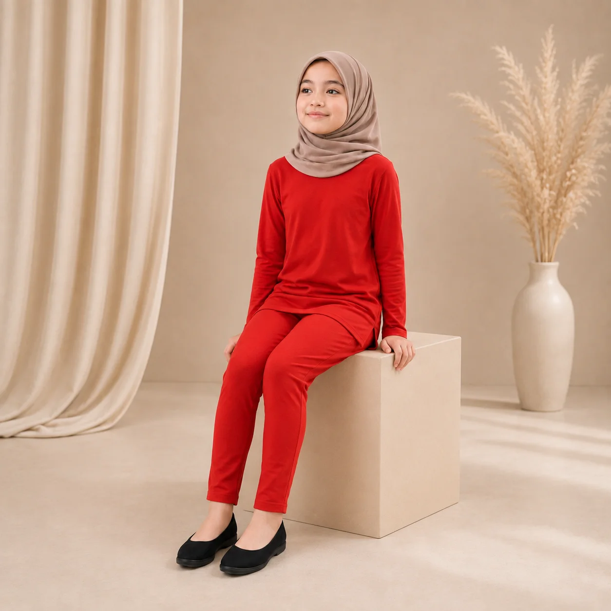 Baju Setelan Anak Manset dan Celana Legging 3-9 Tahun Merah | Yasta Fashion