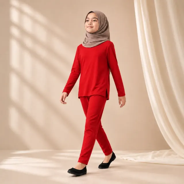 Baju Setelan Anak Manset dan Celana Legging 3-9 Tahun Merah | Yasta Fashion