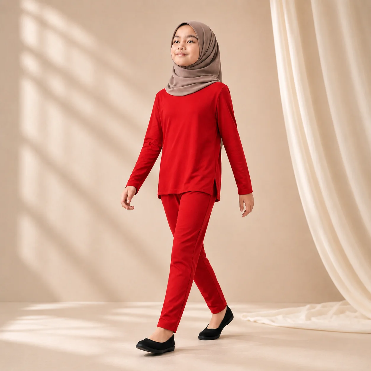 Baju Setelan Anak Manset dan Celana Legging 3-9 Tahun Merah | Yasta Fashion