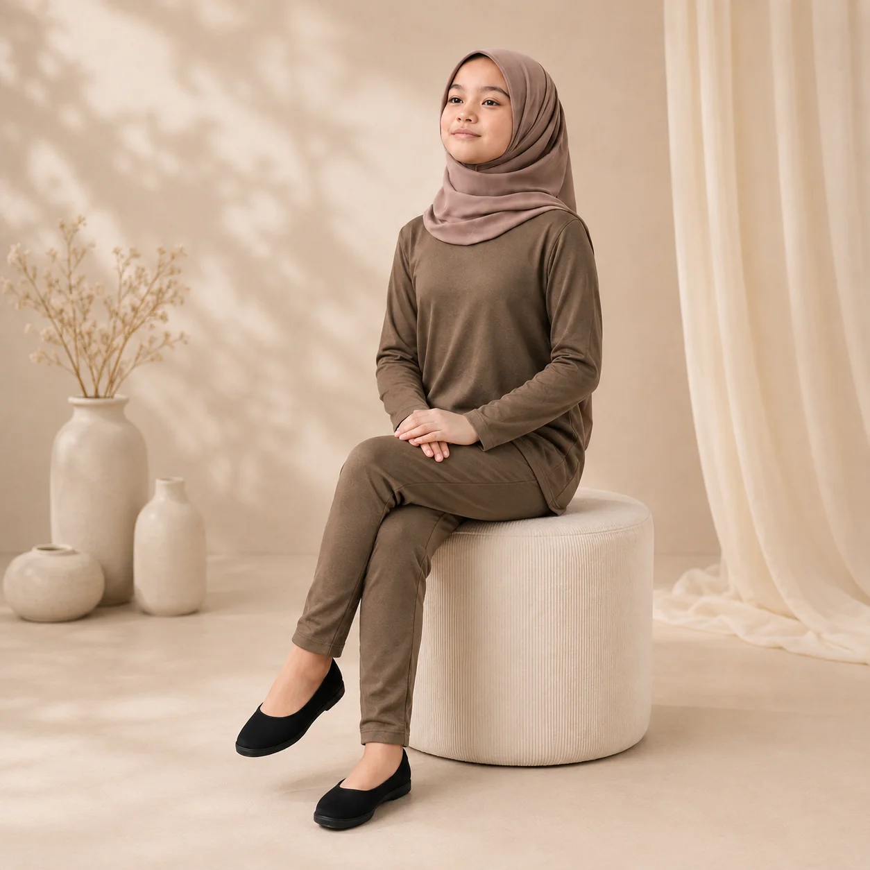 Setelan Manset & Legging Anak Usia 1–9 tahun Premium Spandex Rayon Adem Stretch Warna Coklat