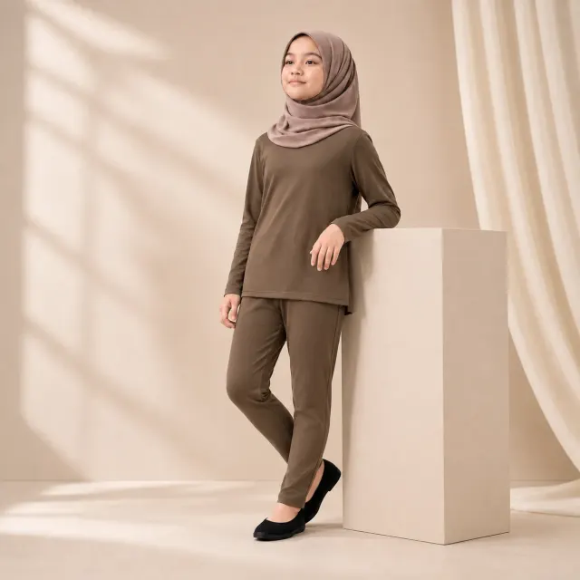 Setelan Manset & Legging Anak Usia 1–9 tahun Premium Spandex Rayon Adem Stretch Warna Coklat
