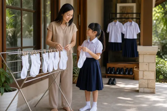 Kaus Kaki Sekolah Anak saat Kemarau: Cara Memilih, Merotasi, dan Mengeringkannya agar Nyaman Dipakai Besok