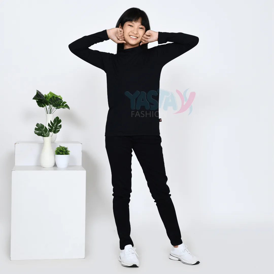 Baju Manset Lengan Panjang Premium Anak Remaja Hitam Usia 10-15 Tahun