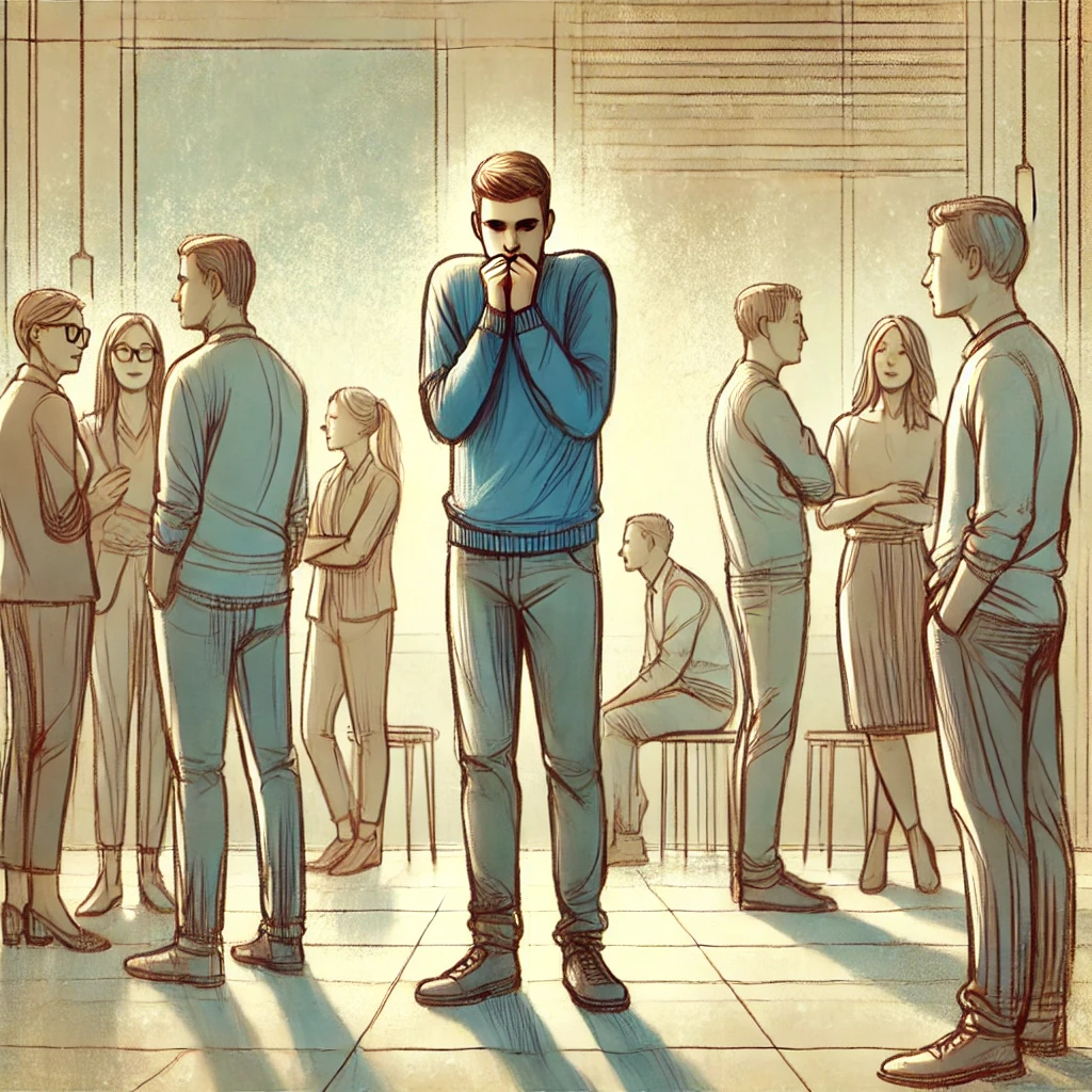 Ilustrasi kecemasan sosial di situasi sosial